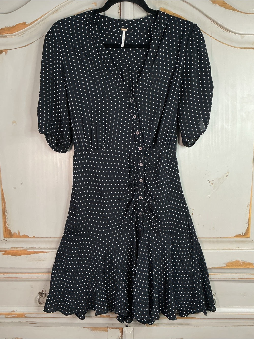 Free People | Pippa Black & White Micro Dot Mini Dress Parisian Chic Size M - Picture 2 of 10